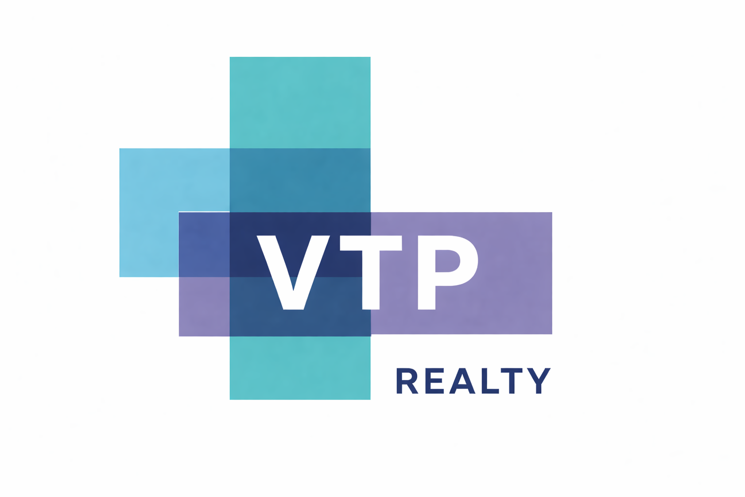 VTP Realty logo with overlapping teal, blue and purple squares and bold white 'VTP' over a purple bar, 'REALTY' underneath.
