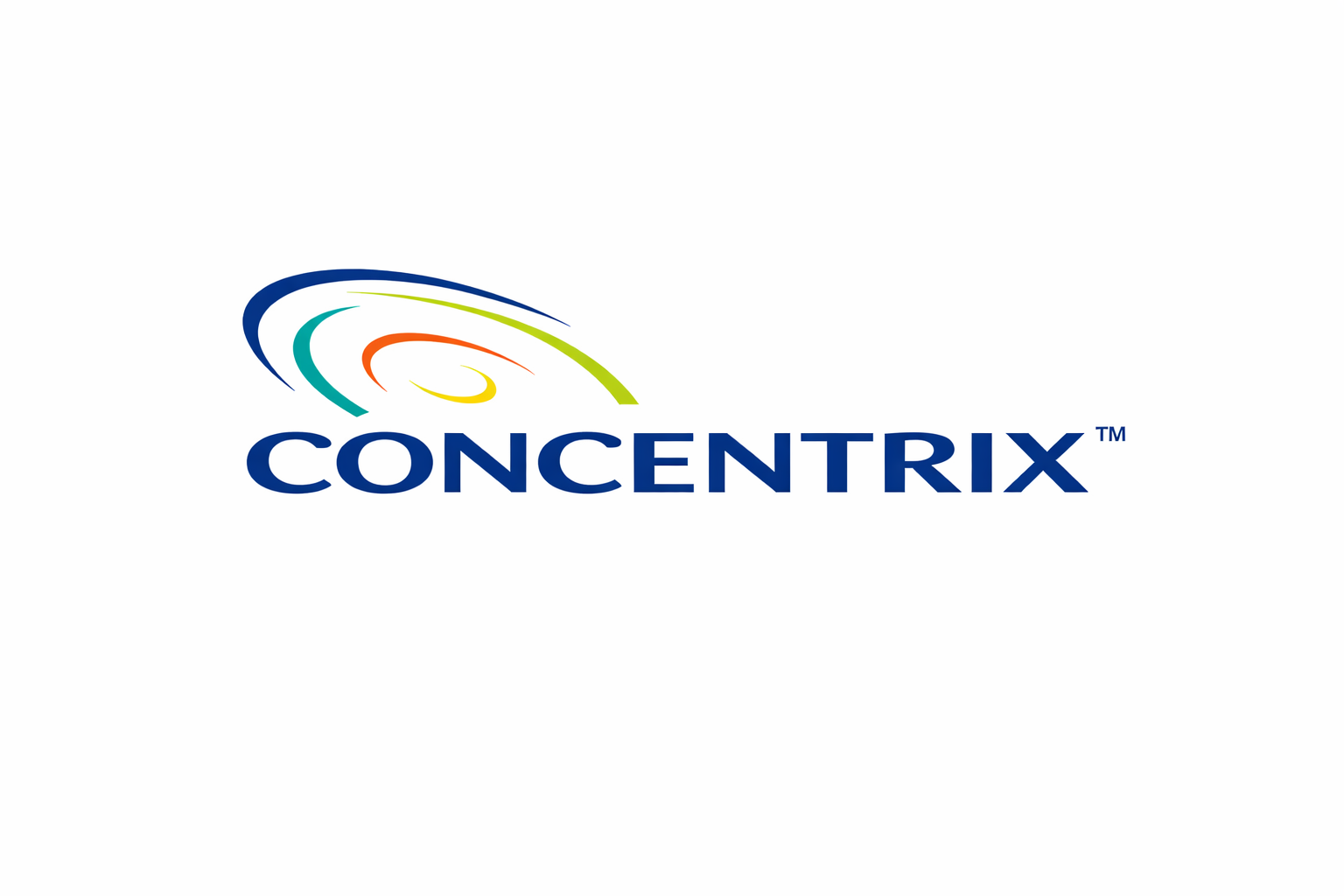 Concentrix logo with a blue wordmark and multicolored swooshes above it (blue, teal, orange, yellow).