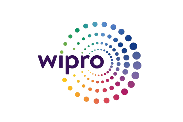 Wipro logo: a multicolored spiral of dots forming a circle beside the word 'wipro' in purple.